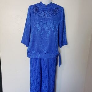 Pykettes Vintage 2 Piece Outfit Set Blue Paisley Large Granny Cottagecore